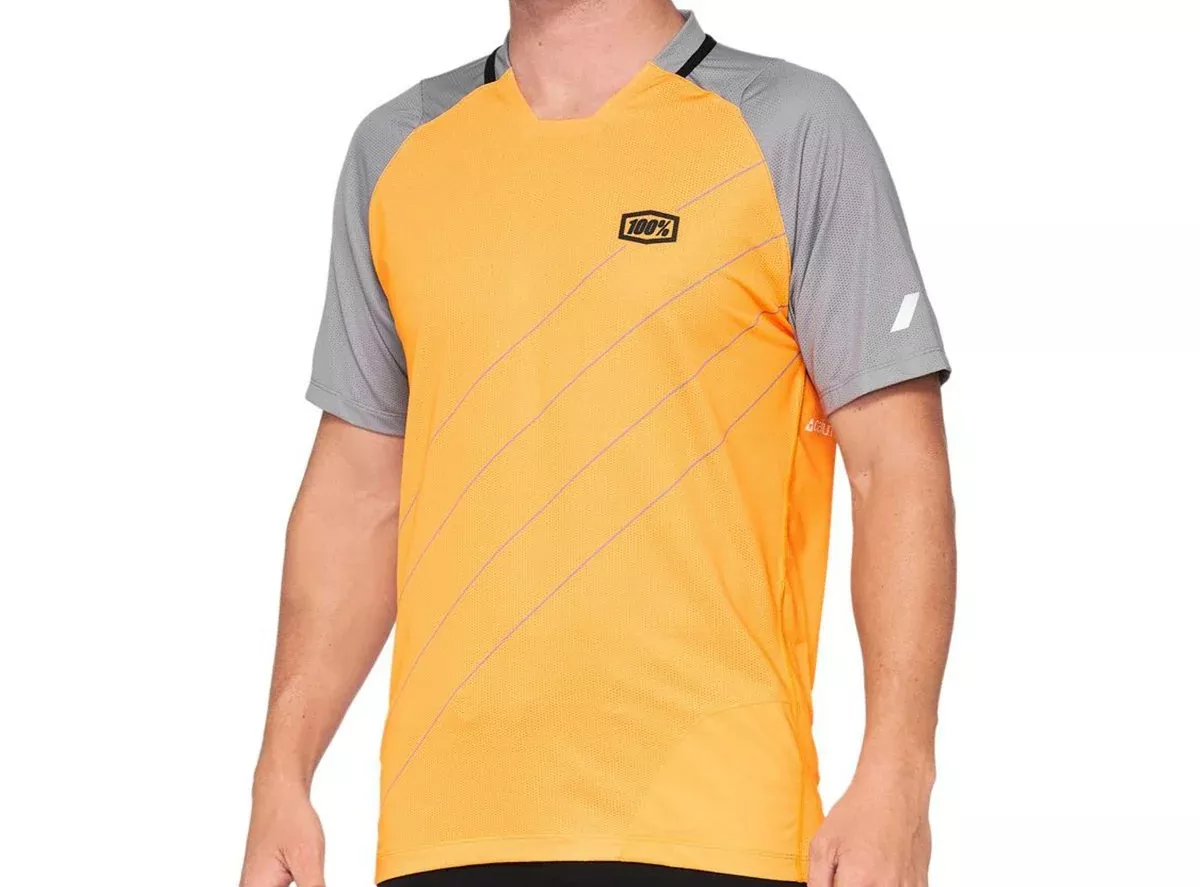 100% Celium Short Sleeve MTB Jersey - Orange-Gray