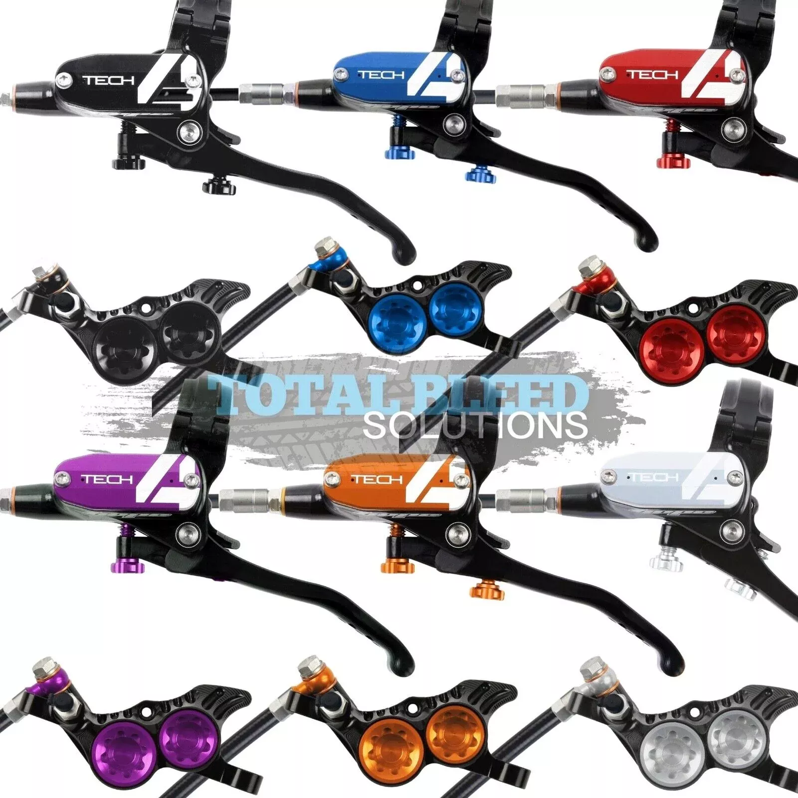 Hope Tech 4 V4 Complete Disc Brake. No Rotor. Black Hose. - Various Colours