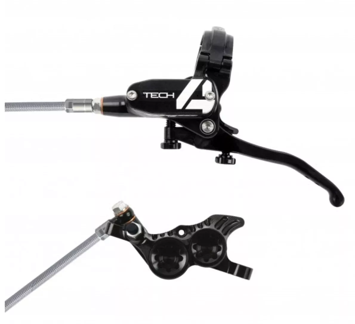 Hope Tech 4 V4 / E4 Complete Disc Brake. No Rotor. Braided Hose.