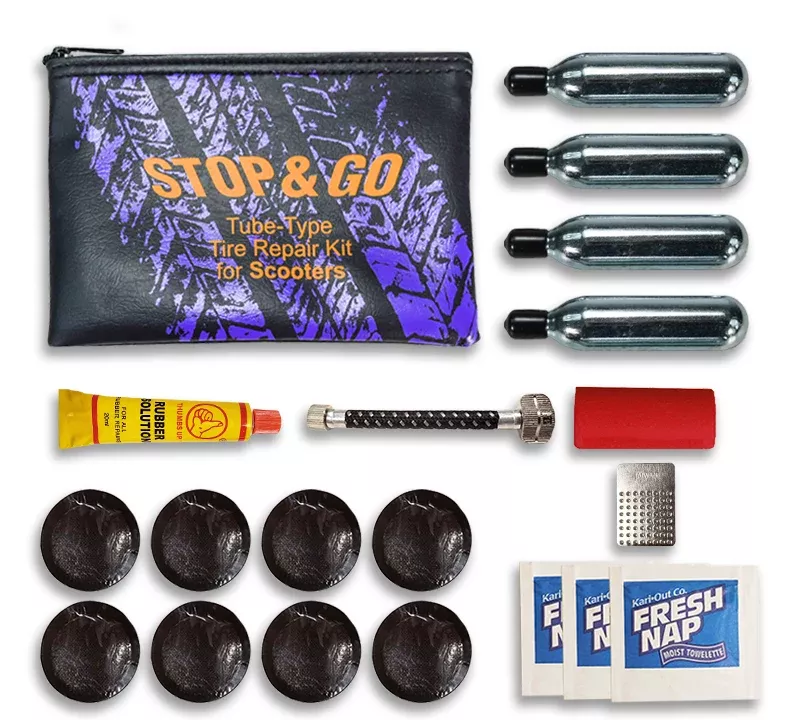 Stop & Go TTRK1 20 Piece Tube Type Tire Repair and Inflation Kit for Punctures & Flats on Scooters & Mopeds (8 Patches & 2 CO2 Canisters)
